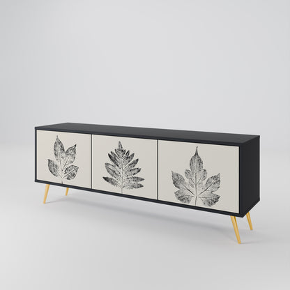 LEAFY STAMPS 3-dörrars TV-bänk i svart finish