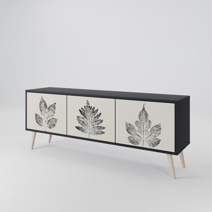 LEAFY STAMPS 3-dörrars TV-bänk i svart finish