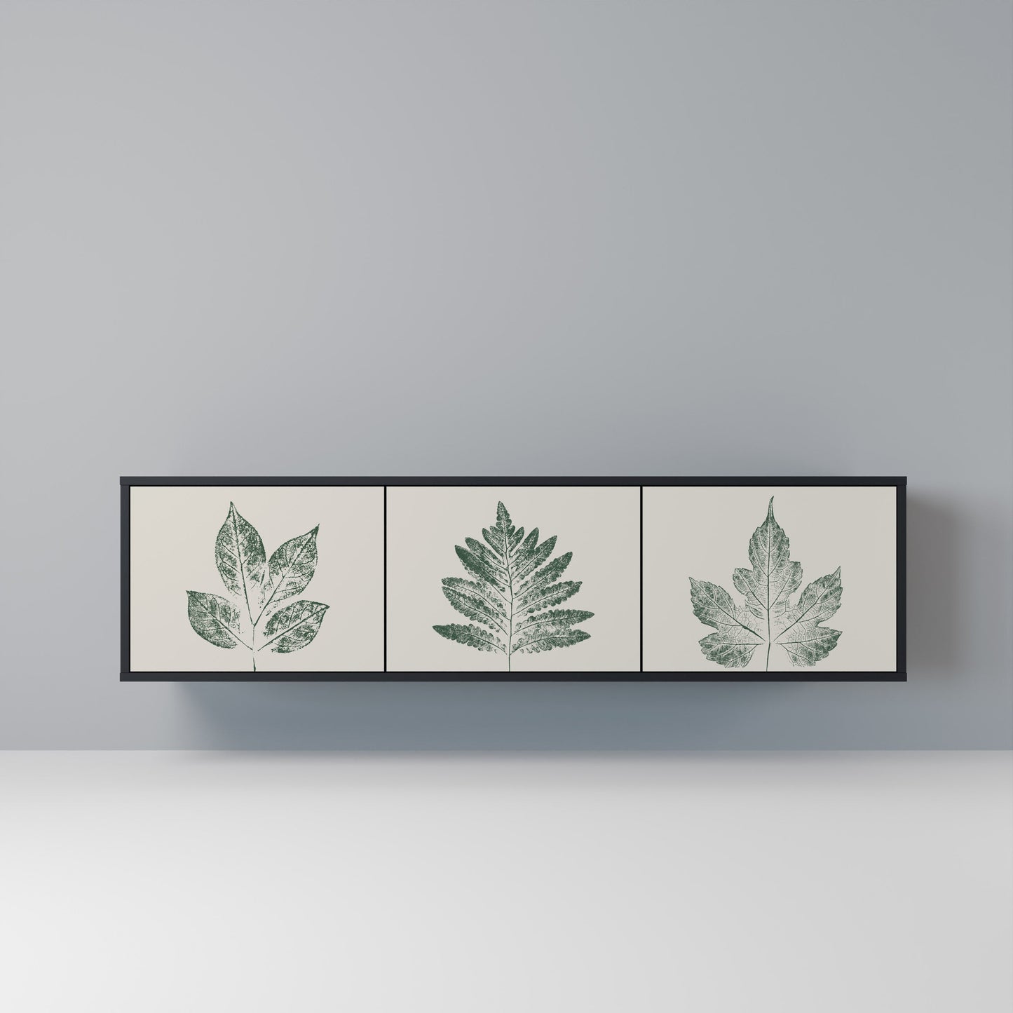 GREEN LEAFY STAMPS 3-dörrars TV-bänk i svart finish