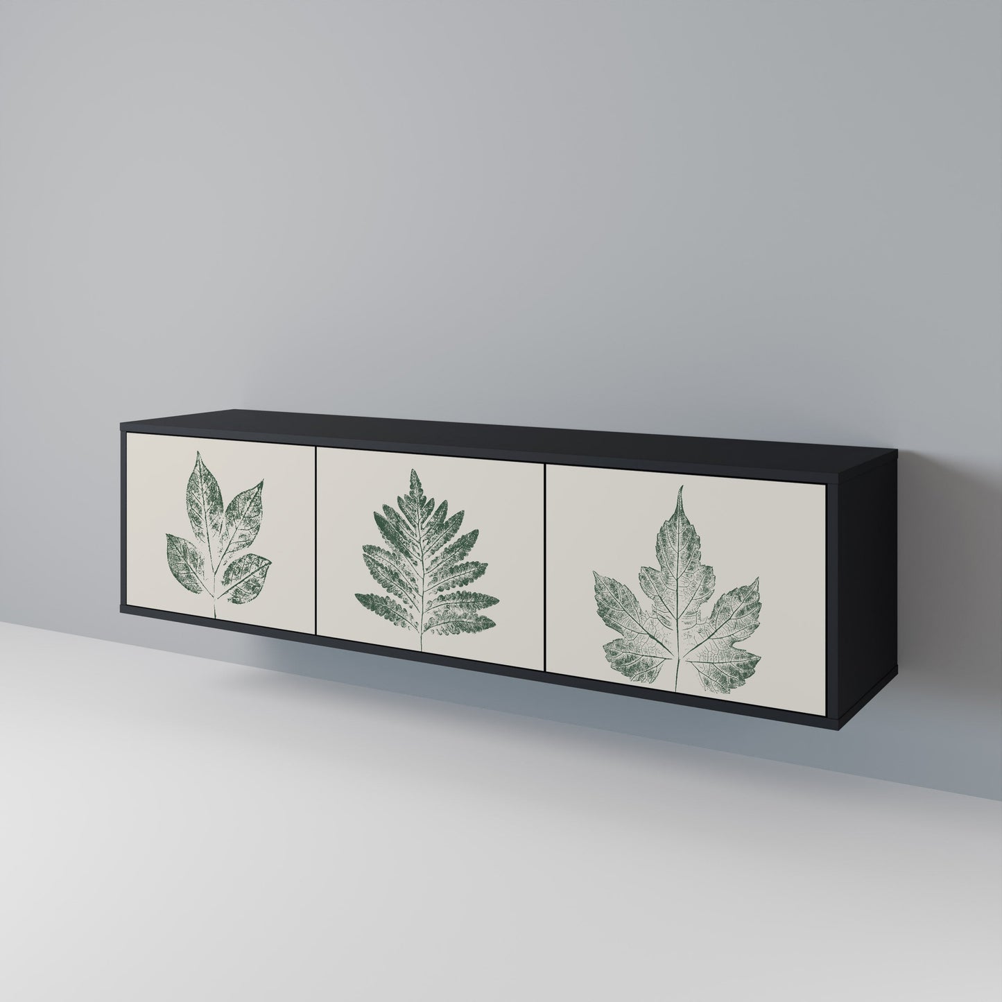 GREEN LEAFY STAMPS 3-dörrars TV-bänk i svart finish