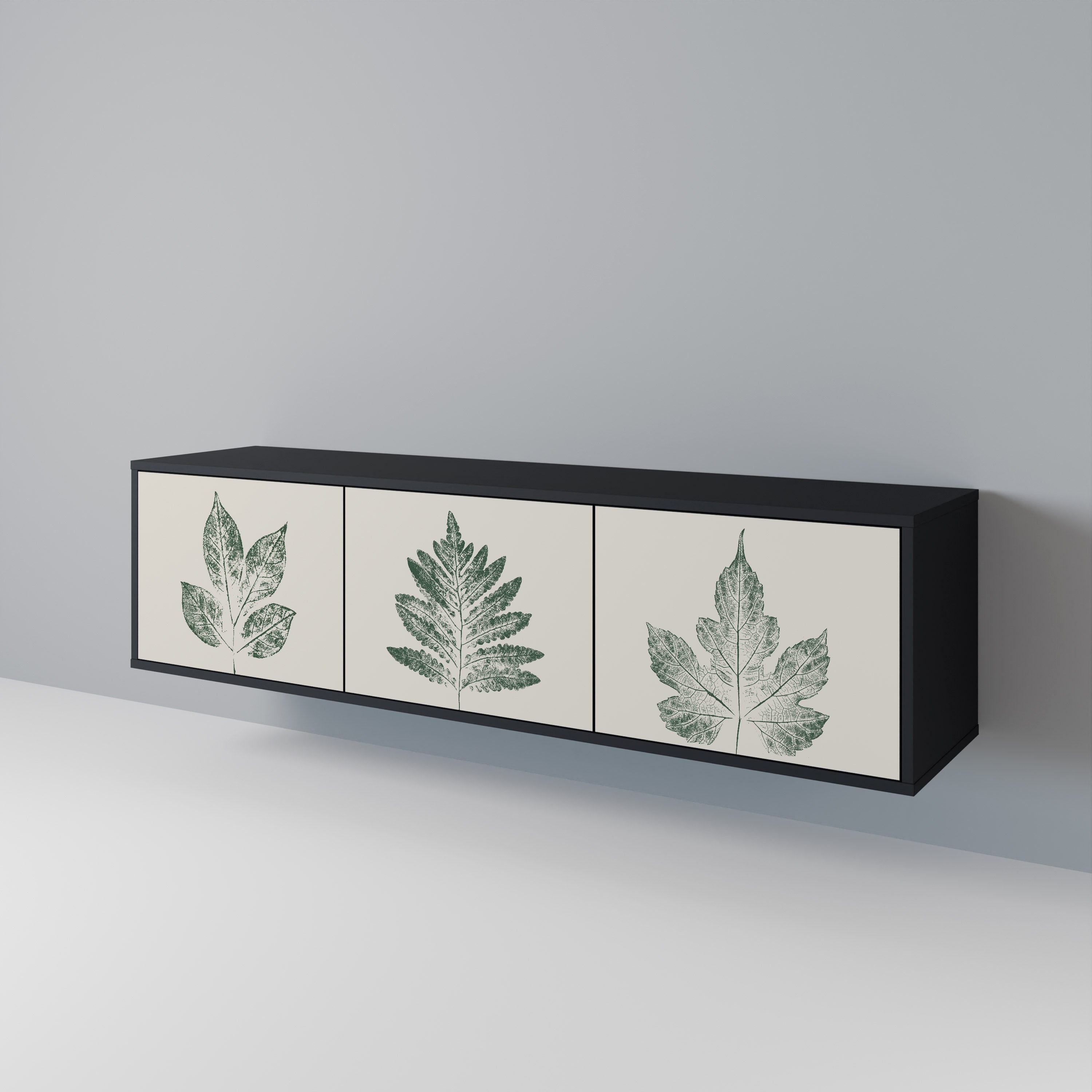 GREEN LEAFY STAMPS 3-dörrars TV-bänk i svart finish
