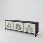 GREEN LEAFY STAMPS 3-Door TV Stand in Black Finish