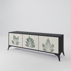 GREEN LEAFY STAMPS 3-Door TV Stand in Black Finish