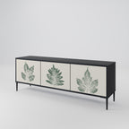GREEN LEAFY STAMPS 3-Door TV Stand in Black Finish