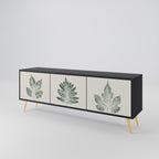 GREEN LEAFY STAMPS 3-Door TV Stand in Black Finish