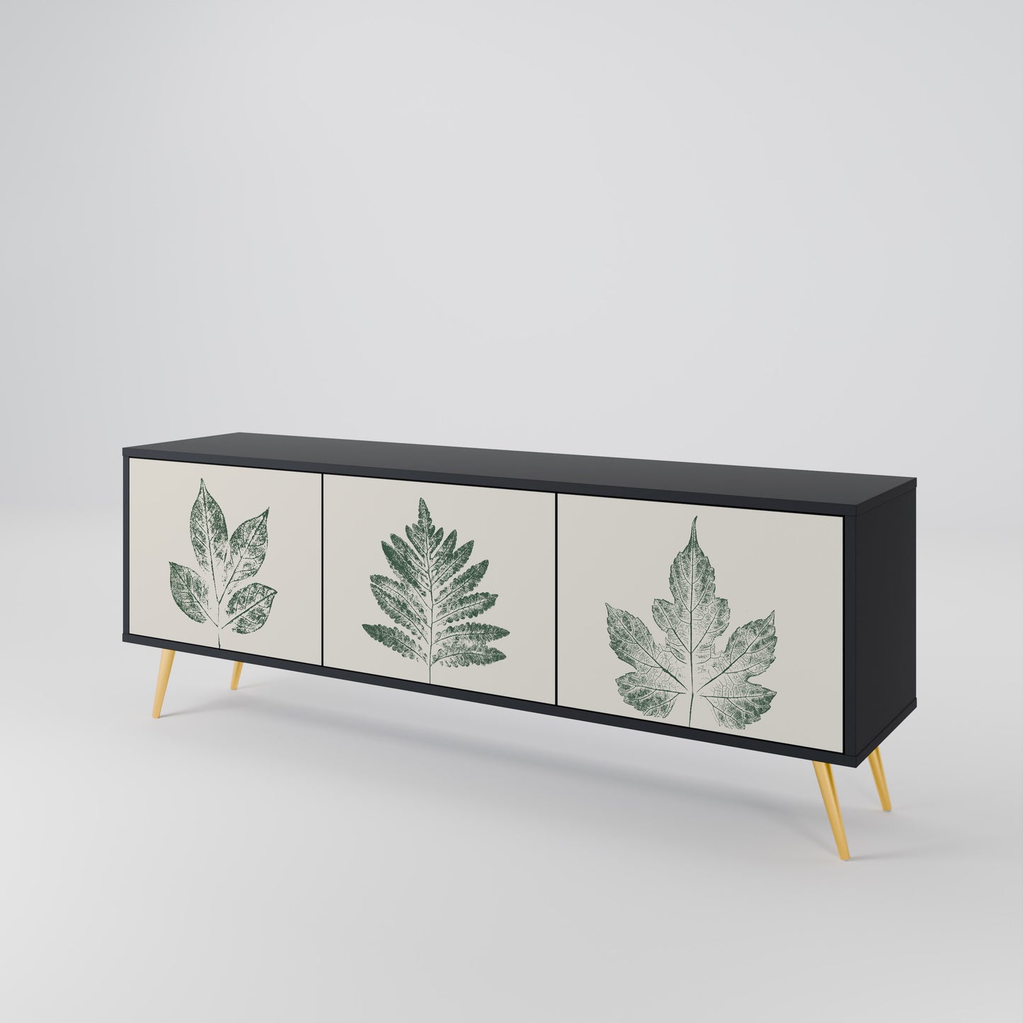 GREEN LEAFY STAMPS 3-dörrars TV-bänk i svart finish