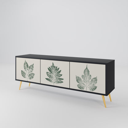 GREEN LEAFY STAMPS 3-dörrars TV-bänk i svart finish