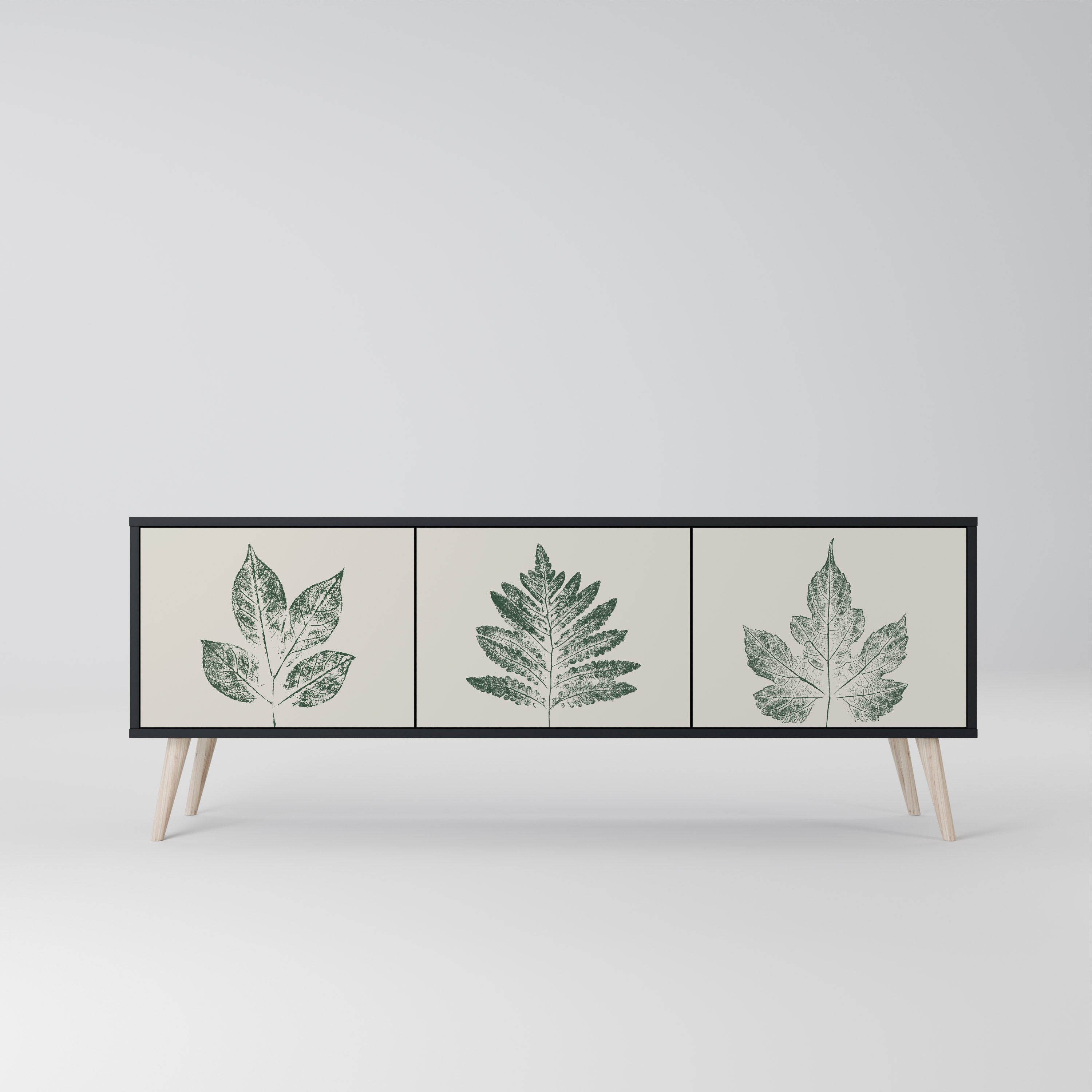 GREEN LEAFY STAMPS 3-dörrars TV-bänk i svart finish