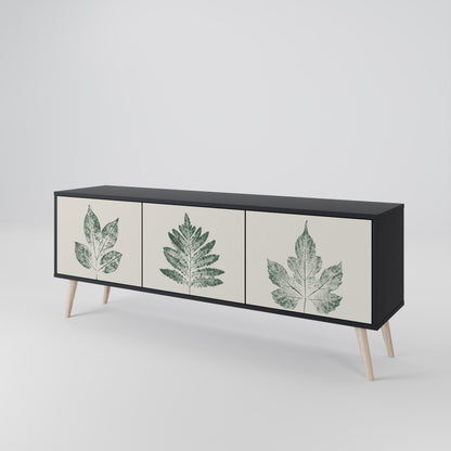 GREEN LEAFY STAMPS 3-dörrars TV-bänk i svart finish