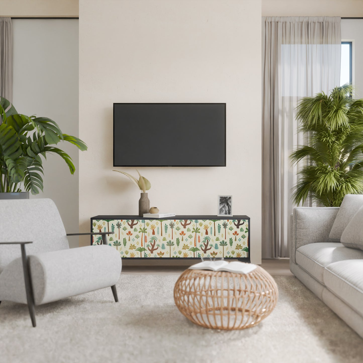PALM SPRING 3-dörrars TV-bänk i svart finish