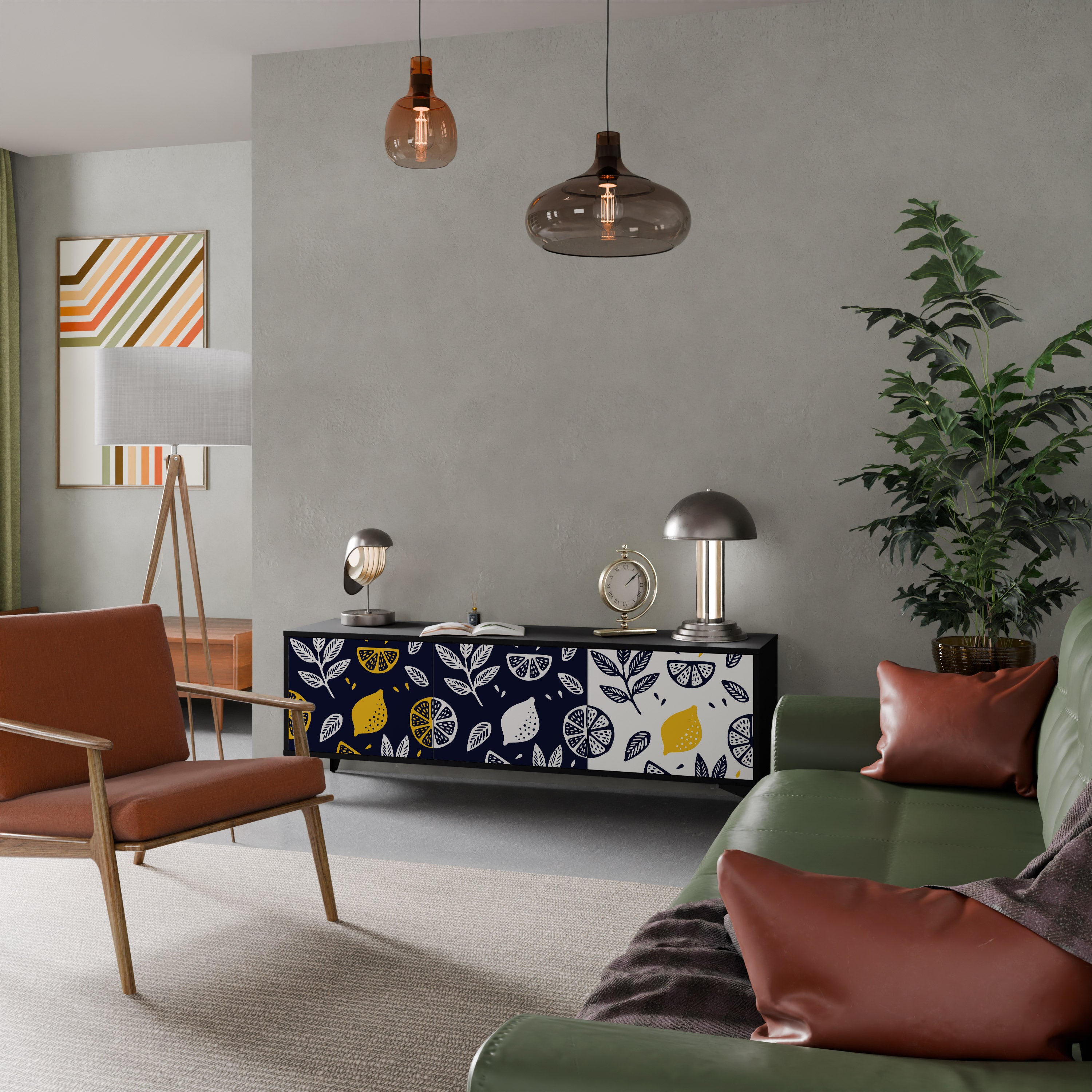 CITRUS SVART OCH VITT 3-dörrars TV-bänk i svart finish