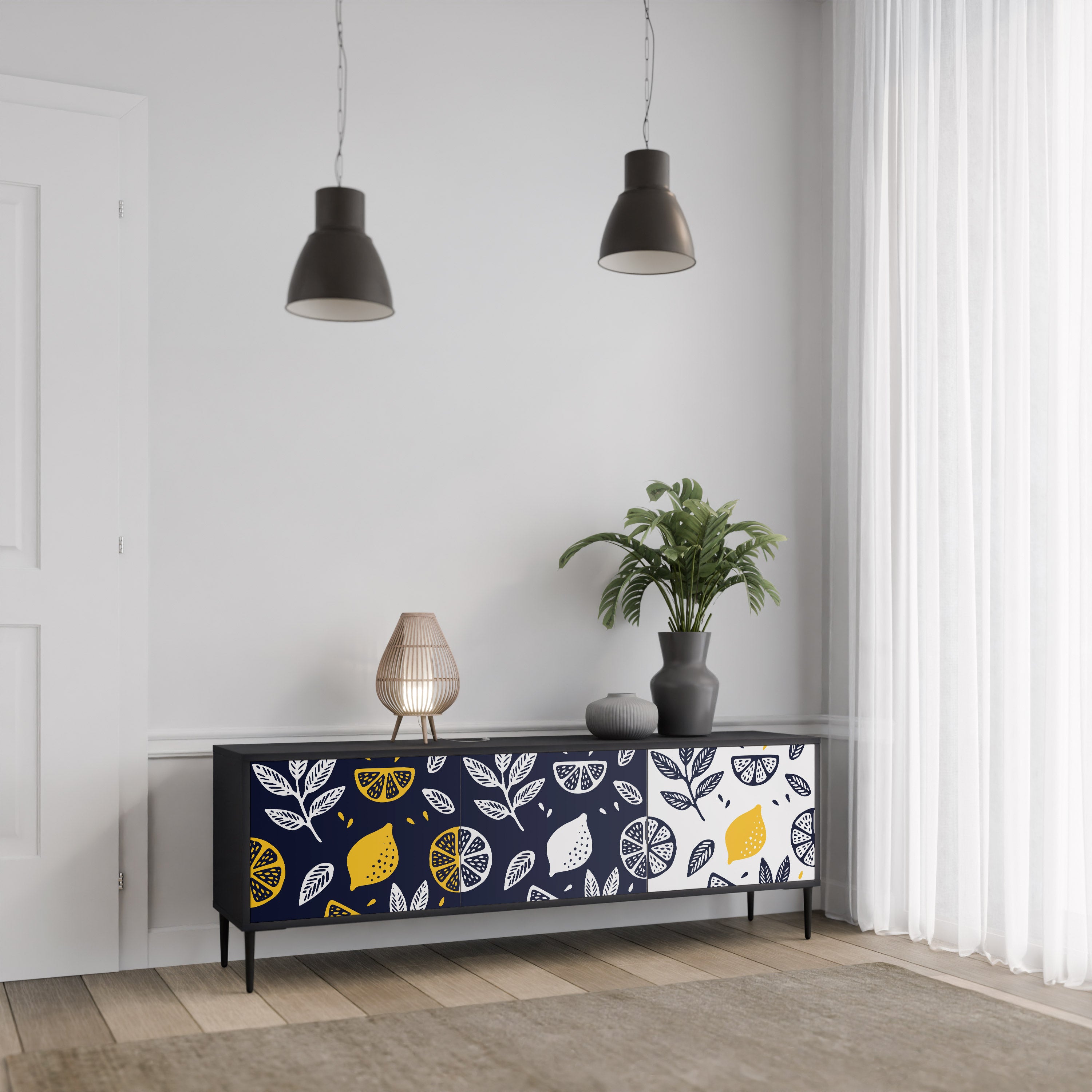CITRUS SVART OCH VITT 3-dörrars TV-bänk i svart finish