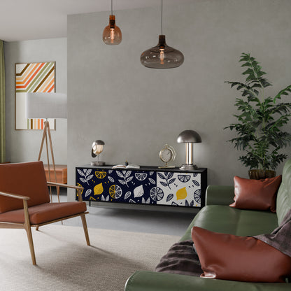 CITRUS SVART OCH VITT 3-dörrars TV-bänk i svart finish