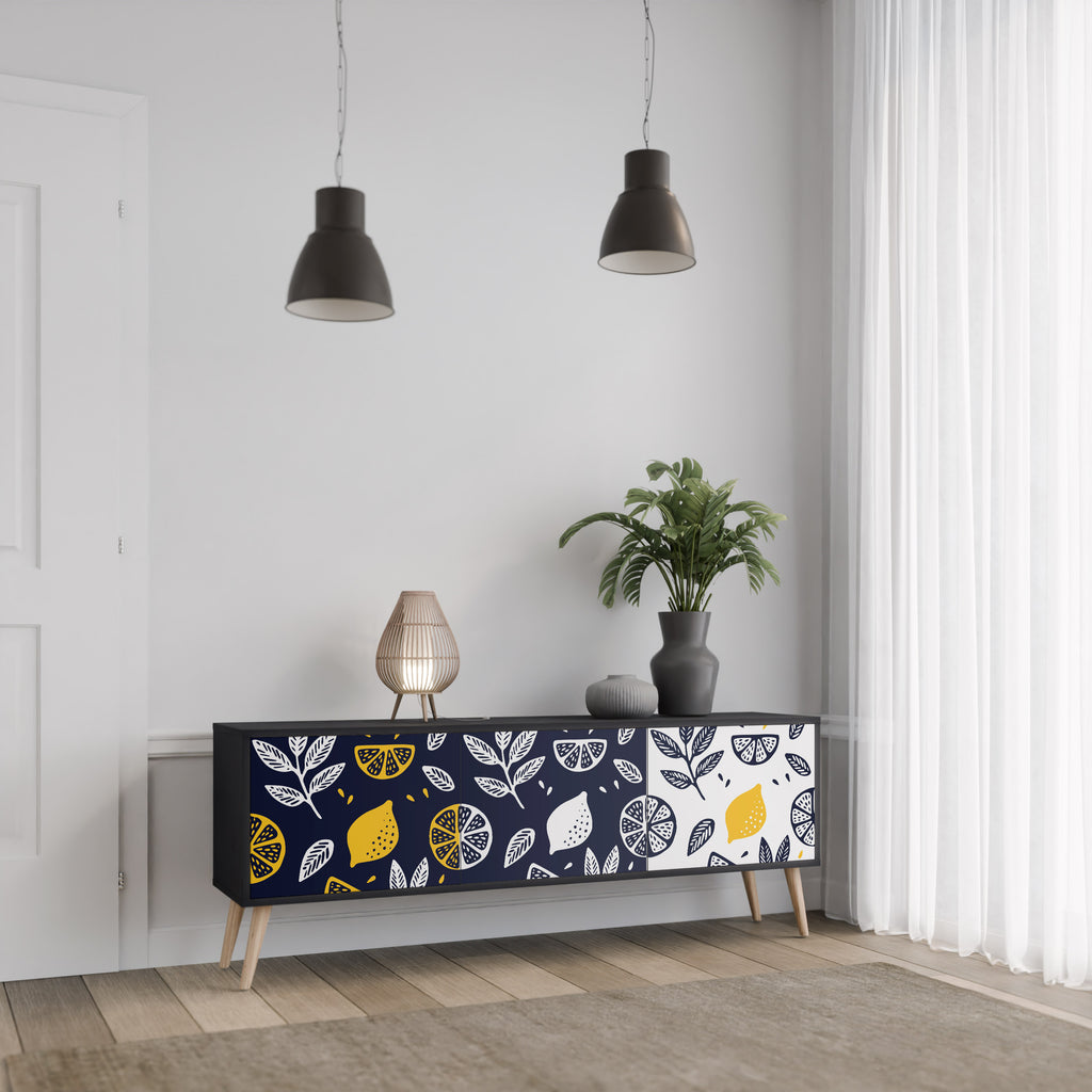 CITRUS SVART OCH VITT 3-dörrars TV-bänk i svart finish