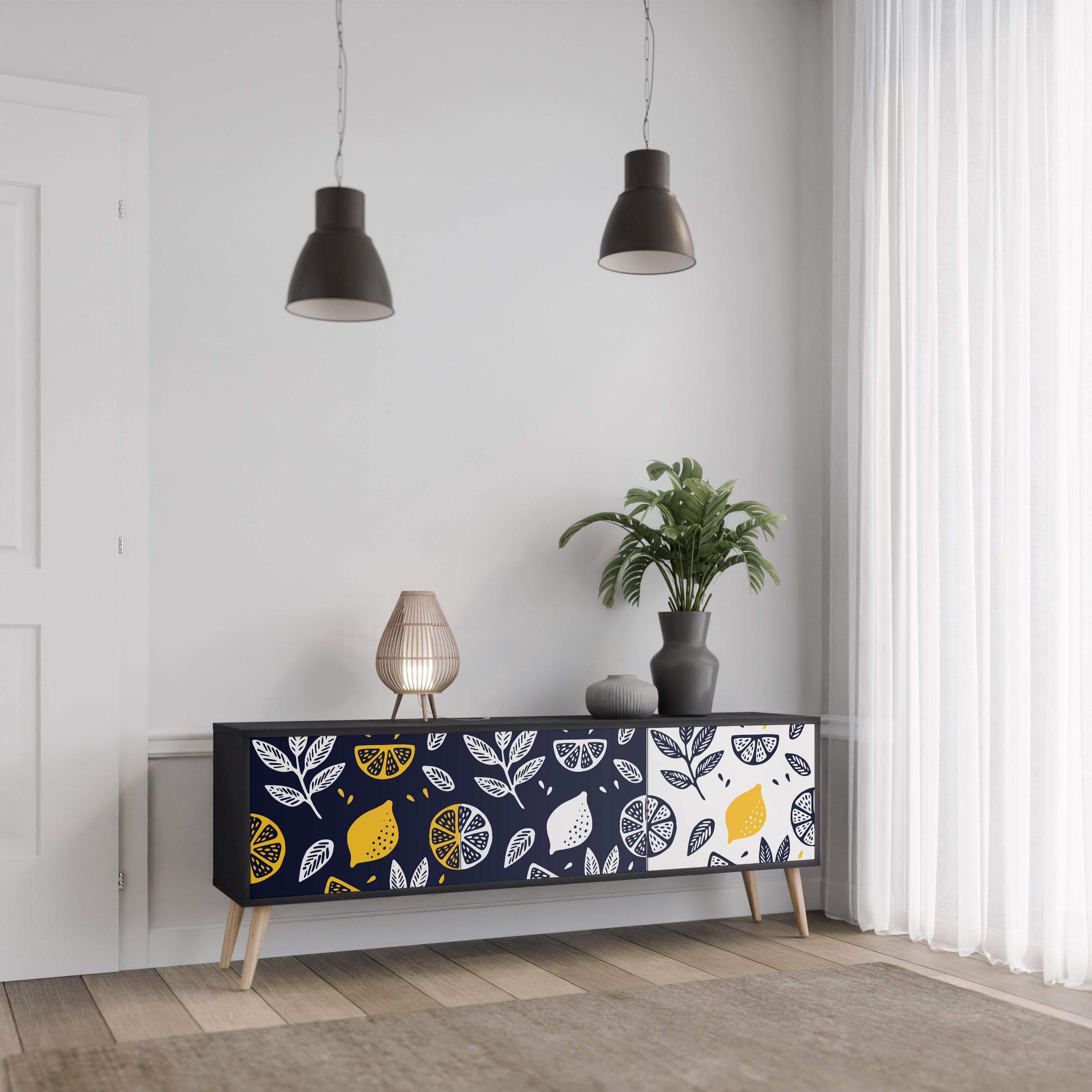CITRUS SVART OCH VITT 3-dörrars TV-bänk i svart finish