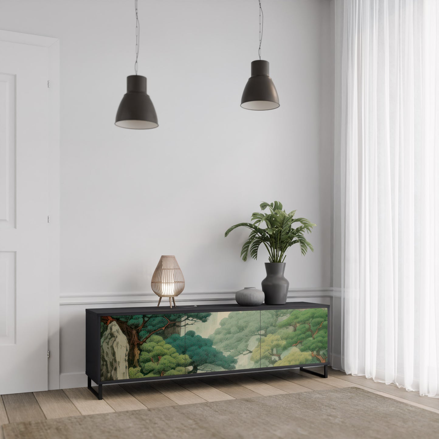 VERDURE ABYSS 3-dörrars TV-bänk i svart finish