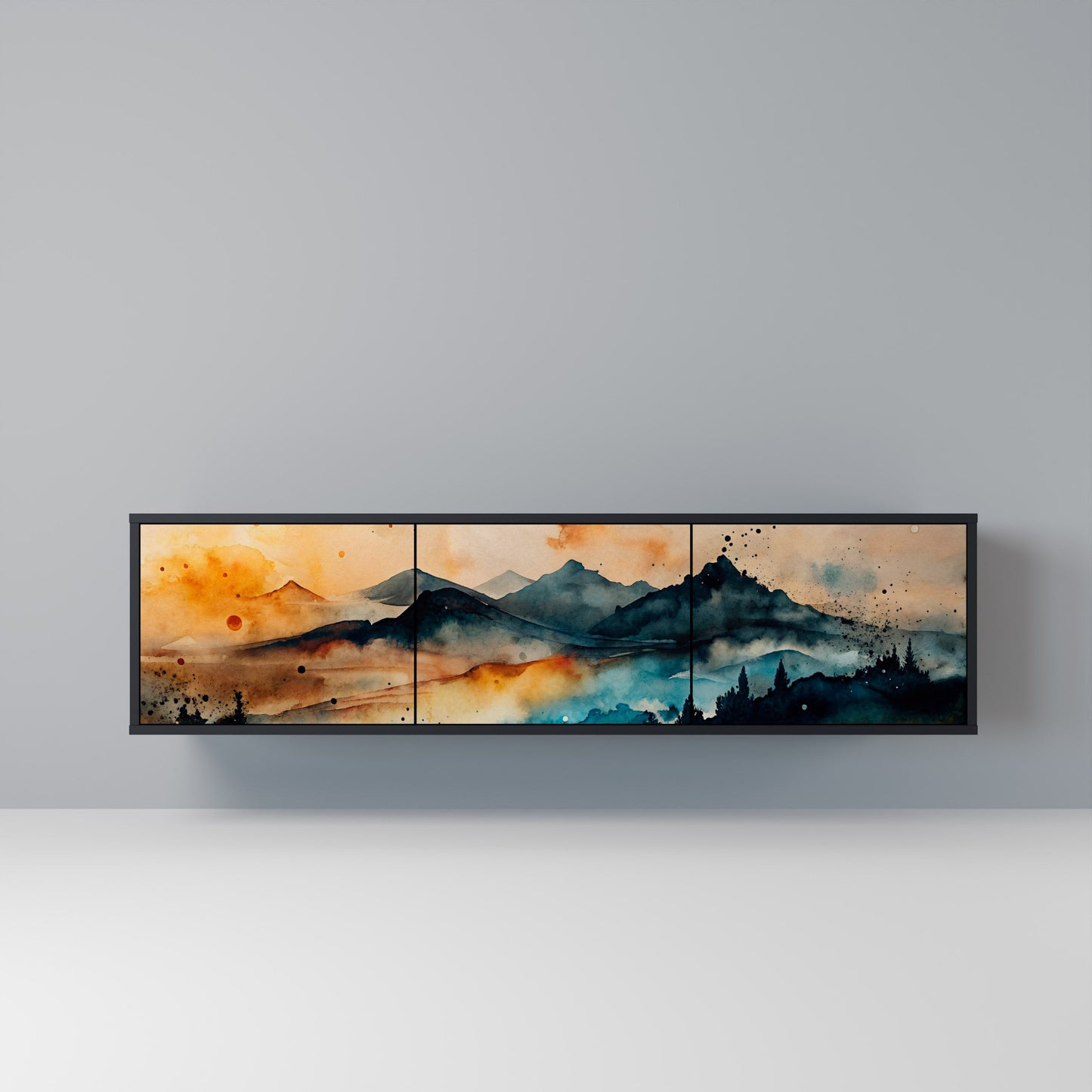 OMINOUS MOUNTAINS 3-dörrars TV-bänk i svart finish