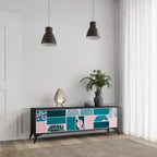 COMBINATION OF SHAPES 3-Door TV Stand in Black Finish