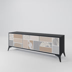 TROPICAL SHAPES 3-Door TV Stand in Black Finish