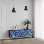 CACTUS VIBES 3-Door TV Stand in Black Finish