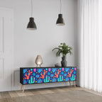 CACTUS VIBES 3-Door TV Stand in Black Finish