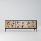 AFRICAN STYLE 3-Door TV Stand in Black Finish