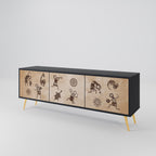 AFRICAN STYLE 3-Door TV Stand in Black Finish