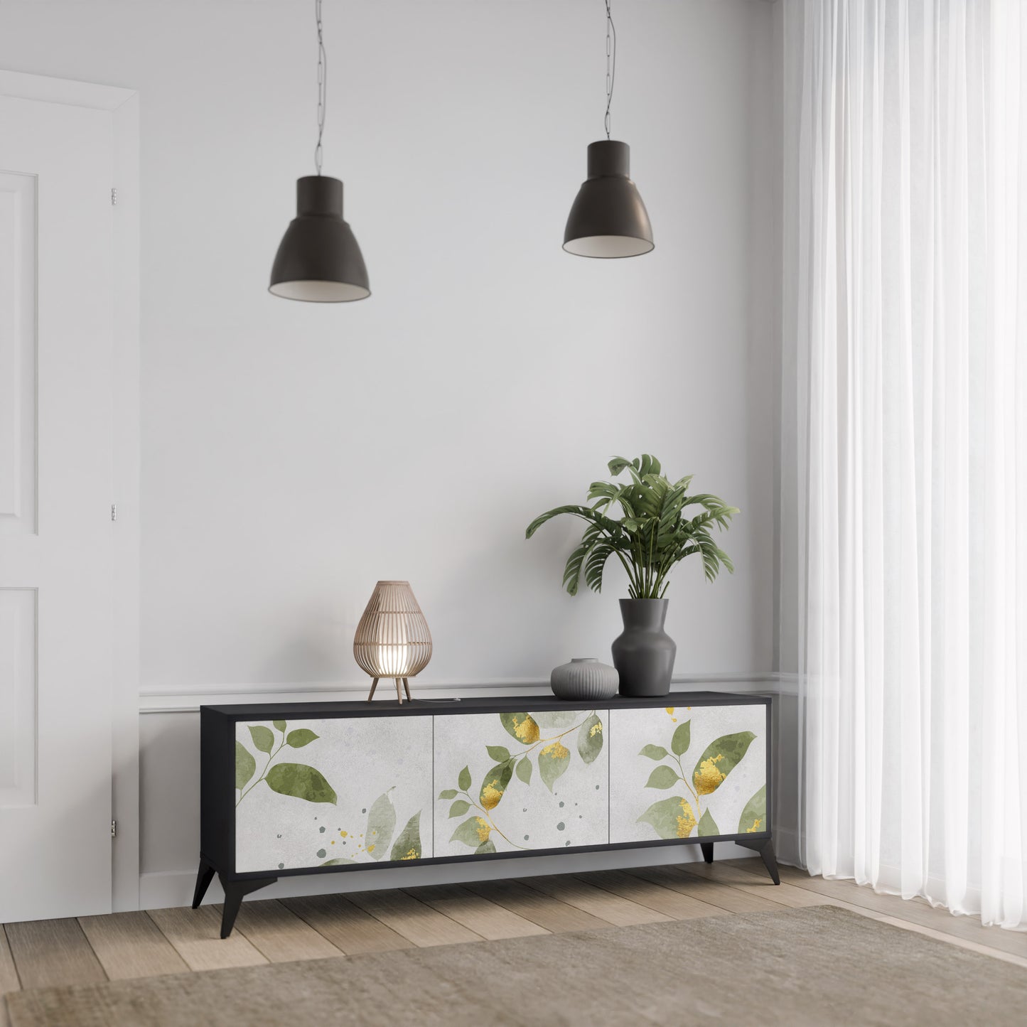 ELEGANT BOTANICS 3-dörrars TV-bänk i svart finish