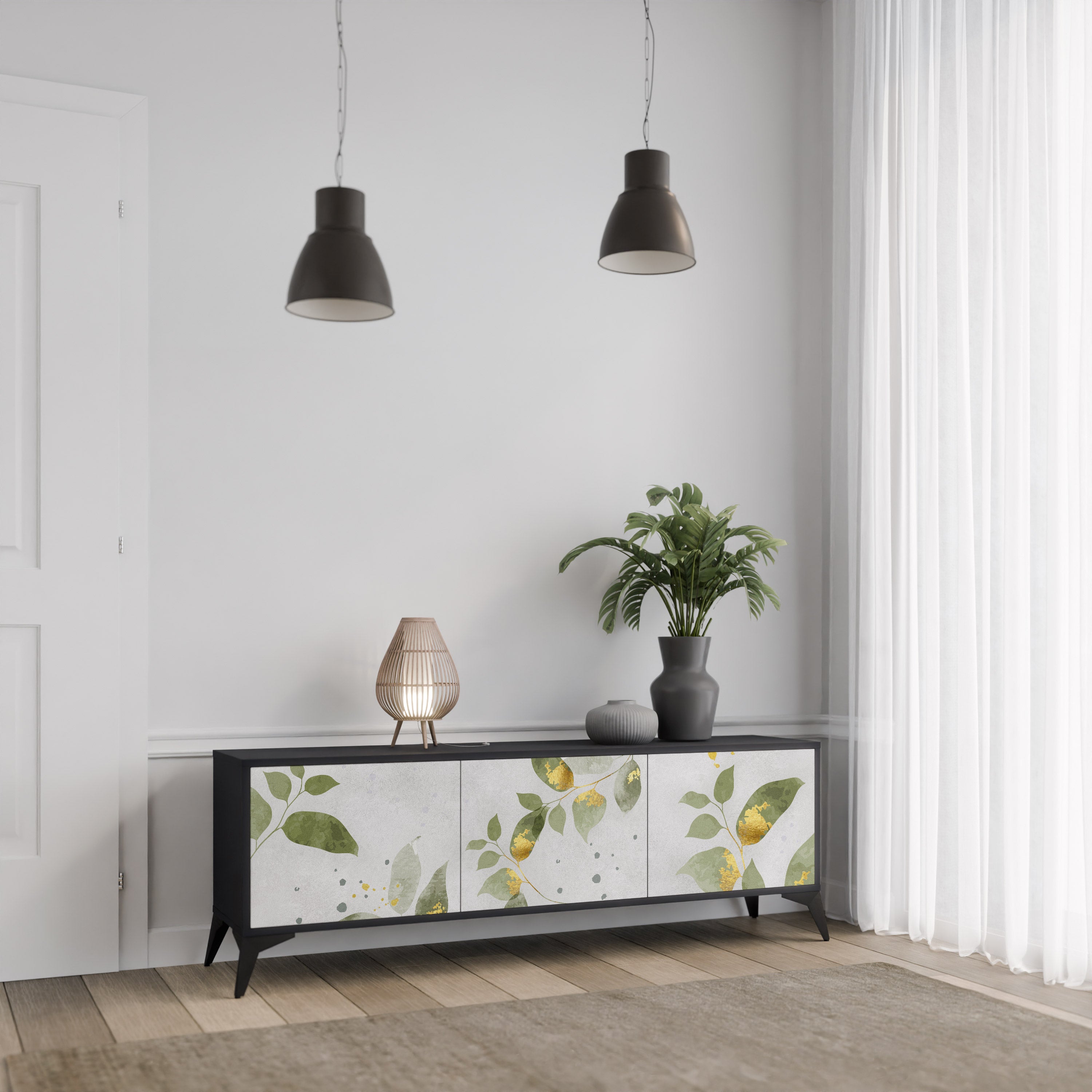 ELEGANT BOTANICS 3-dörrars TV-bänk i svart finish