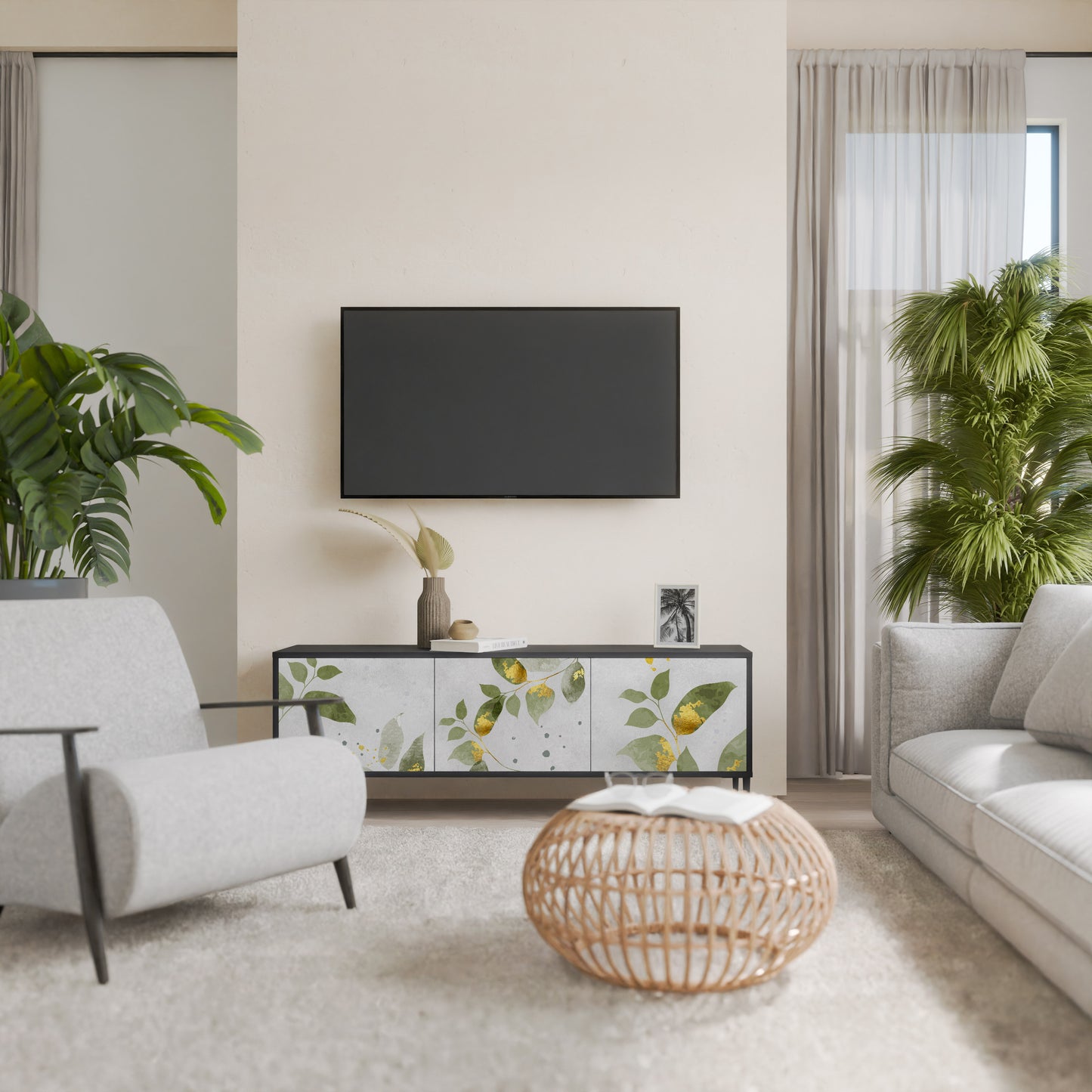 ELEGANT BOTANICS 3-dörrars TV-bänk i svart finish