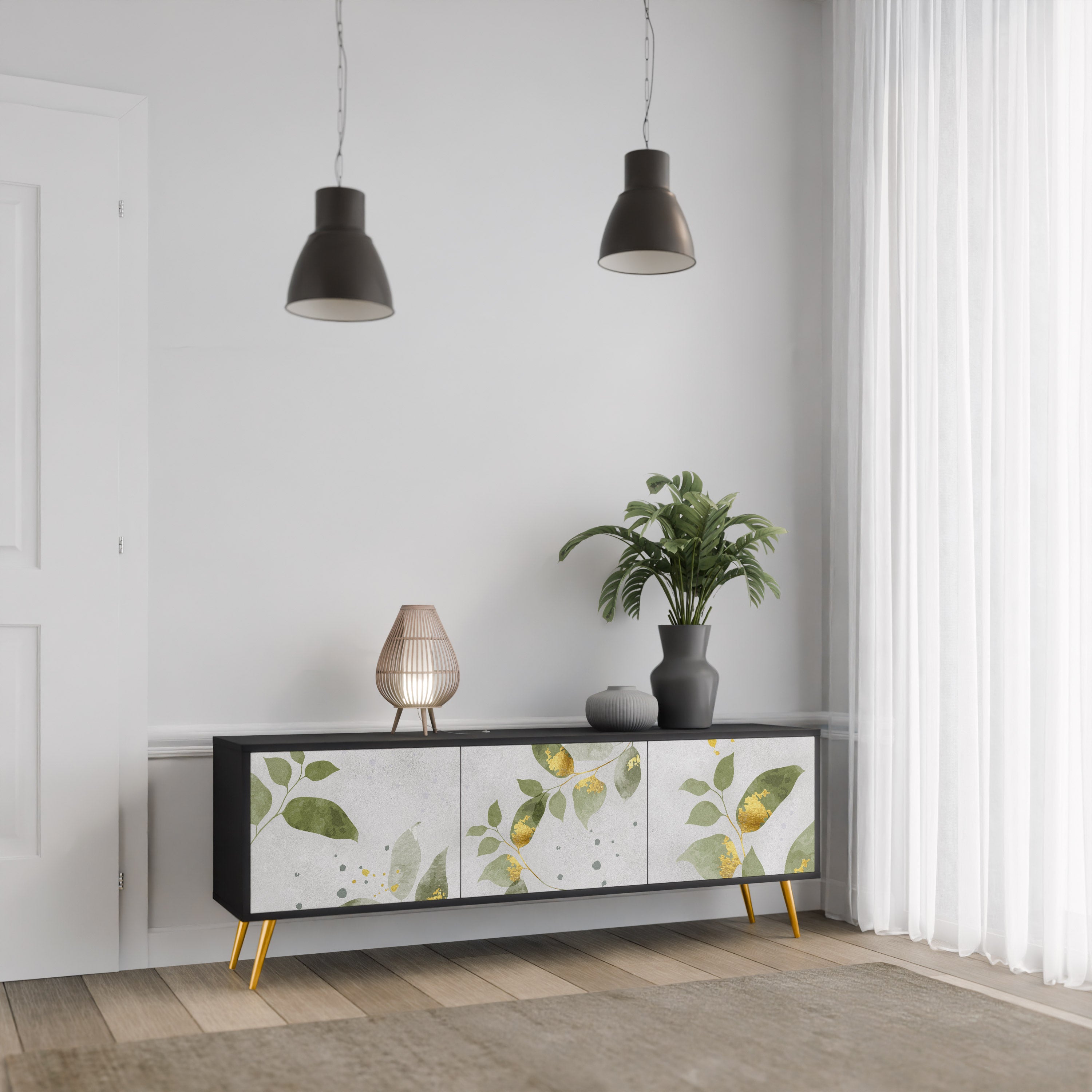 ELEGANT BOTANICS 3-dörrars TV-bänk i svart finish
