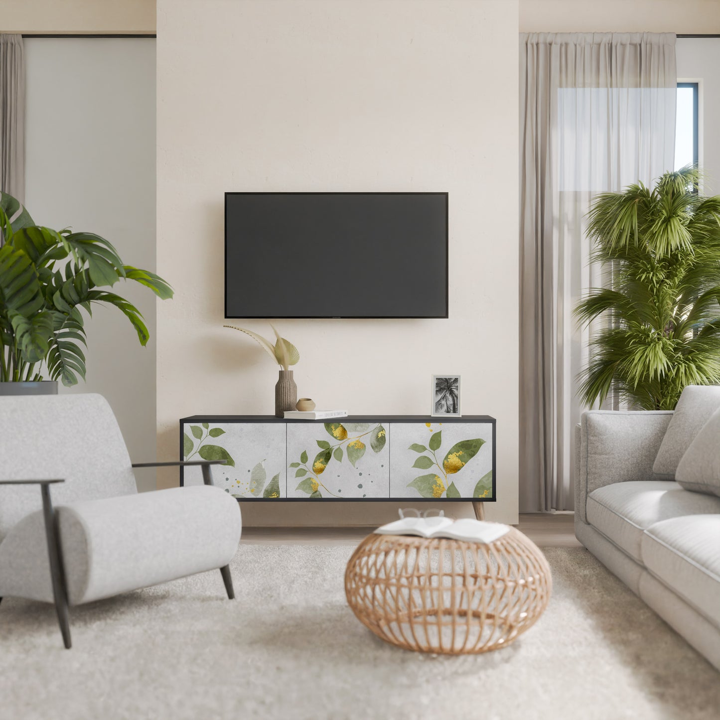 ELEGANT BOTANICS 3-dörrars TV-bänk i svart finish