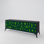 DESERT GREEN 3-Door TV Stand in Black Finish