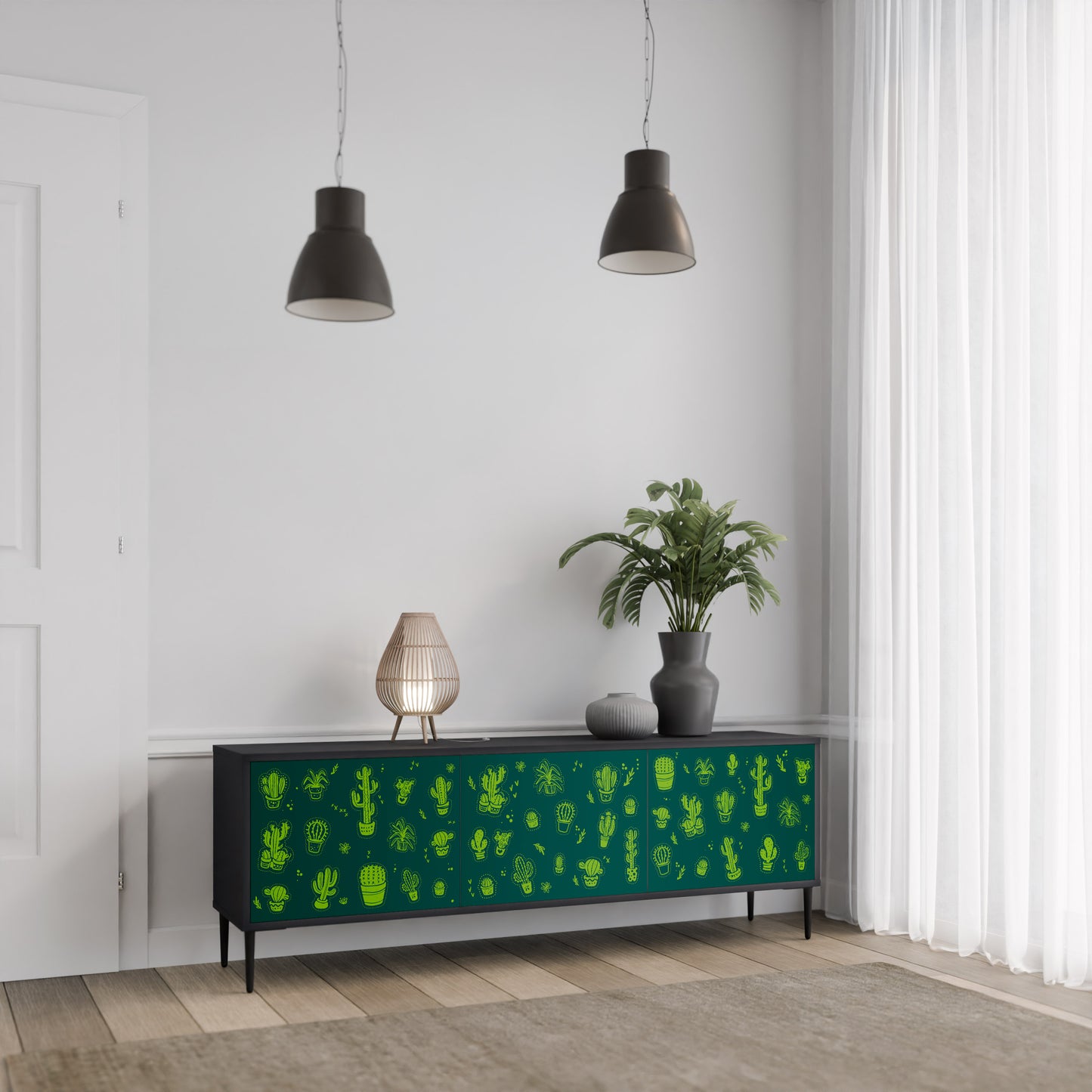 DESERT GREEN 3-dörrars TV-bänk i svart finish