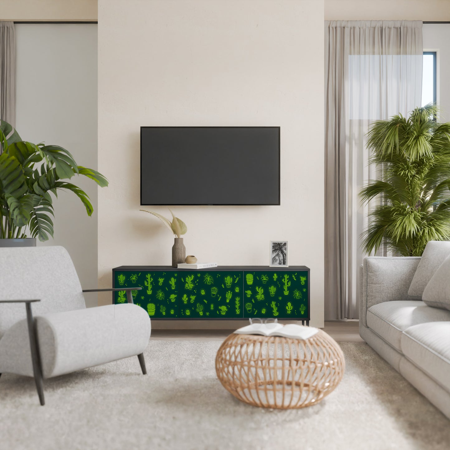 DESERT GREEN 3-dörrars TV-bänk i svart finish
