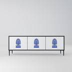 POLISH FOLK ART 3-Door TV Stand in Black Finish