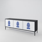 POLISH FOLK ART 3-Door TV Stand in Black Finish