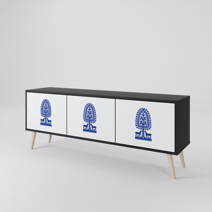 POLISH FOLK ART 3-dörrars TV-bänk i svart finish