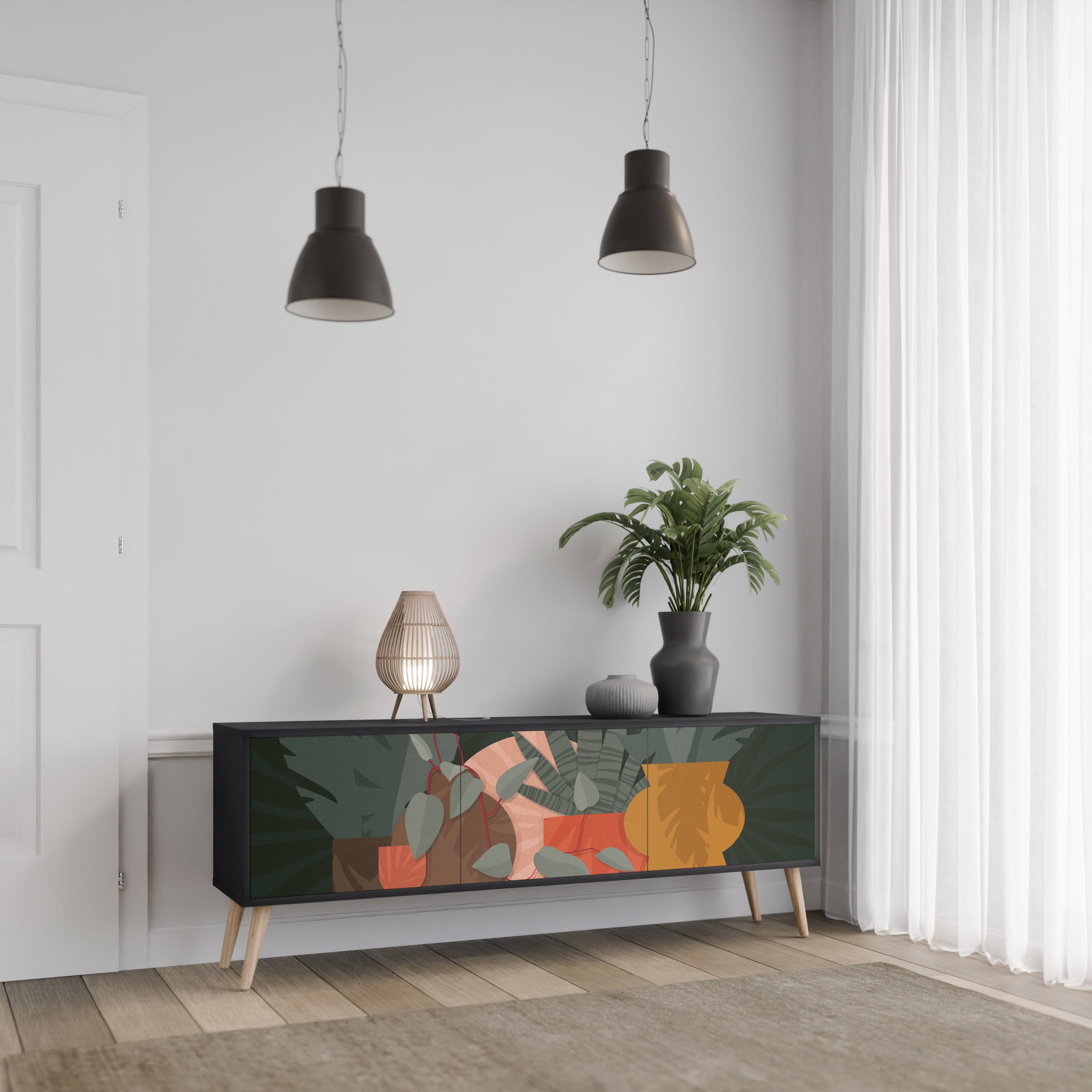 TROPICAL COMPOSITION 3-dörrars TV-bänk i svart finish