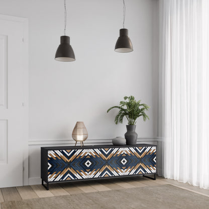 ARTFUL GEOMETRY 3-Door TV Stand in Black Finish