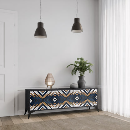 ARTFUL GEOMETRY 3-Door TV Stand in Black Finish