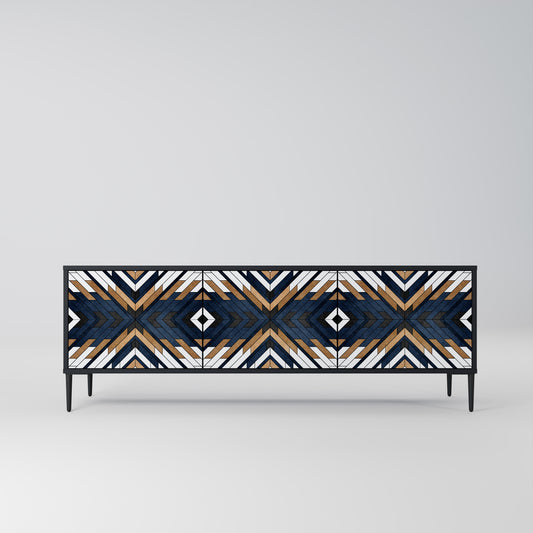 ARTFUL GEOMETRY 3-Door TV Stand in Black Finish