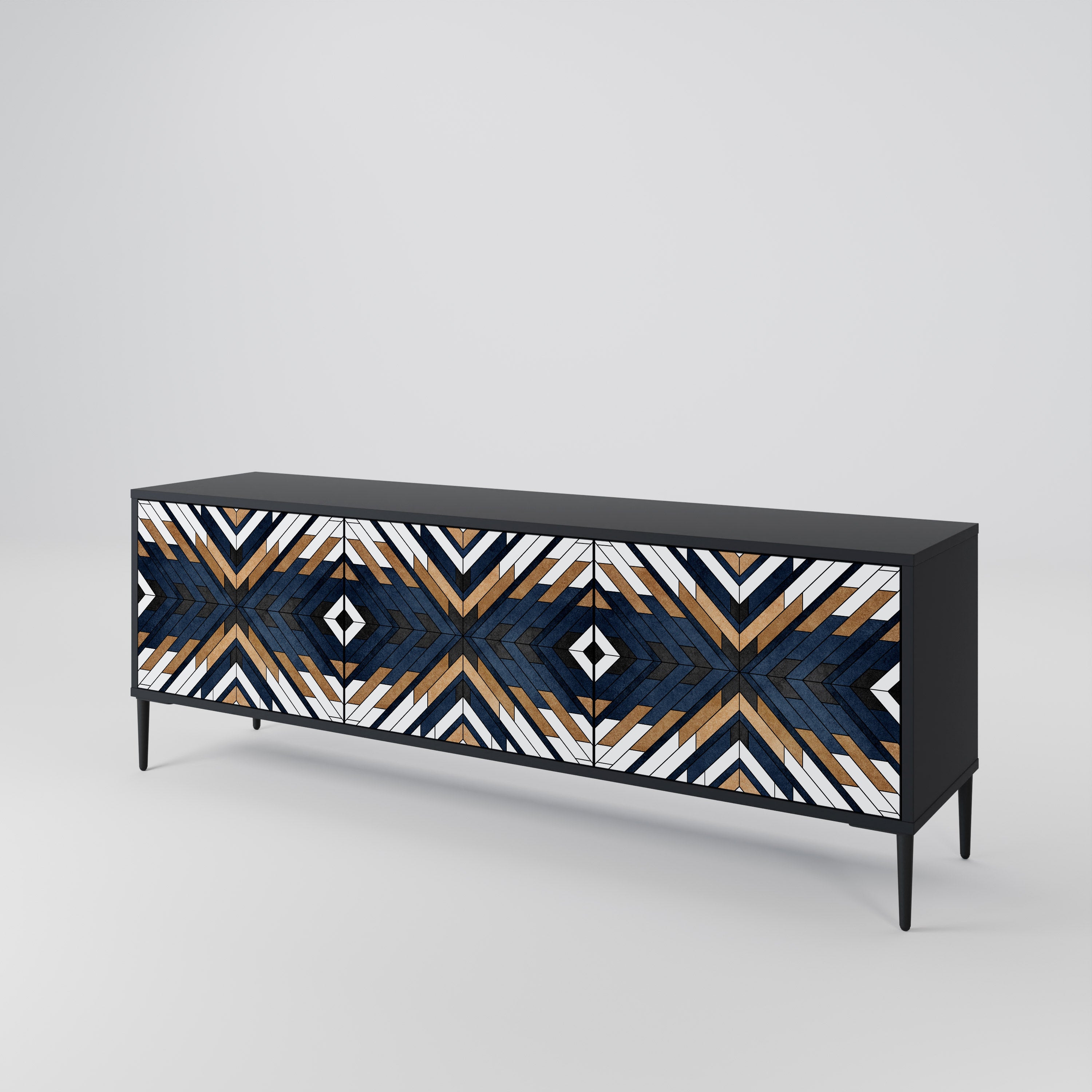 ARTFUL GEOMETRY 3-dörrars TV-bänk i svart finish