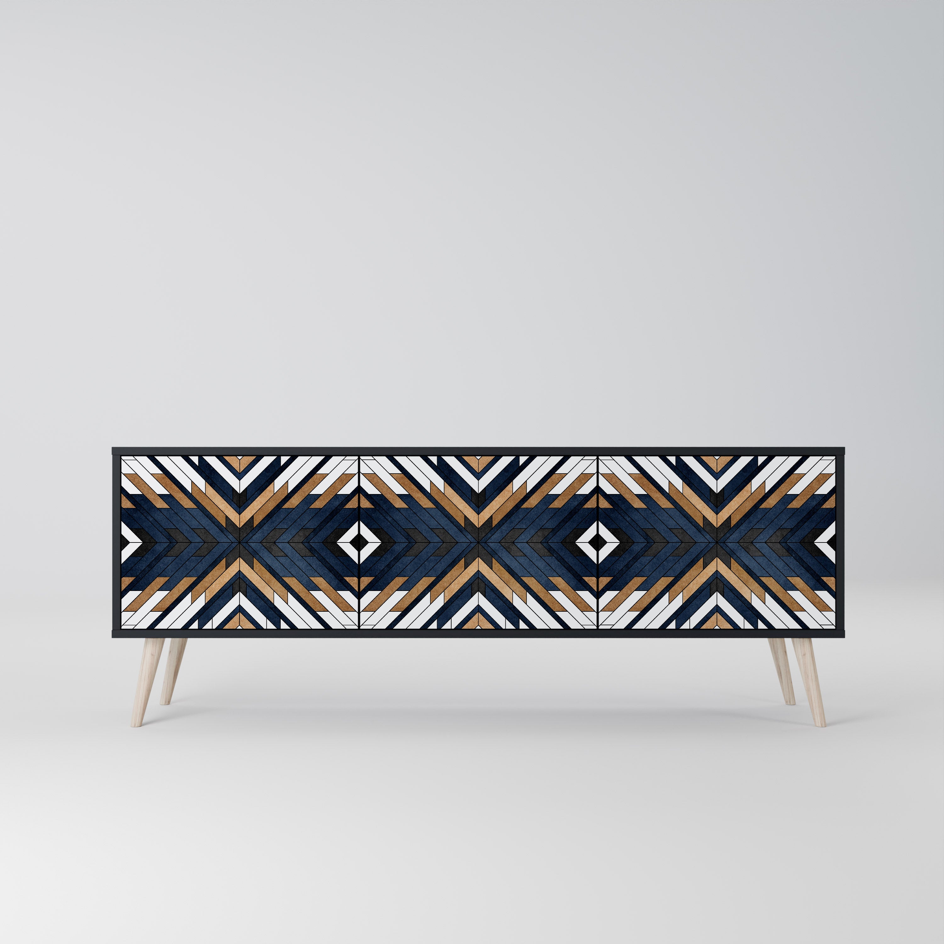 ARTFUL GEOMETRY 3-dörrars TV-bänk i svart finish
