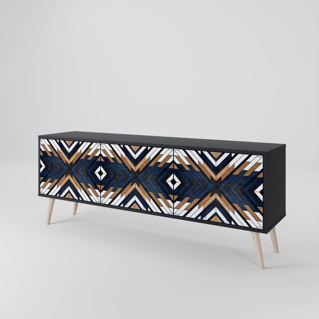 ARTFUL GEOMETRY 3-dörrars TV-bänk i svart finish