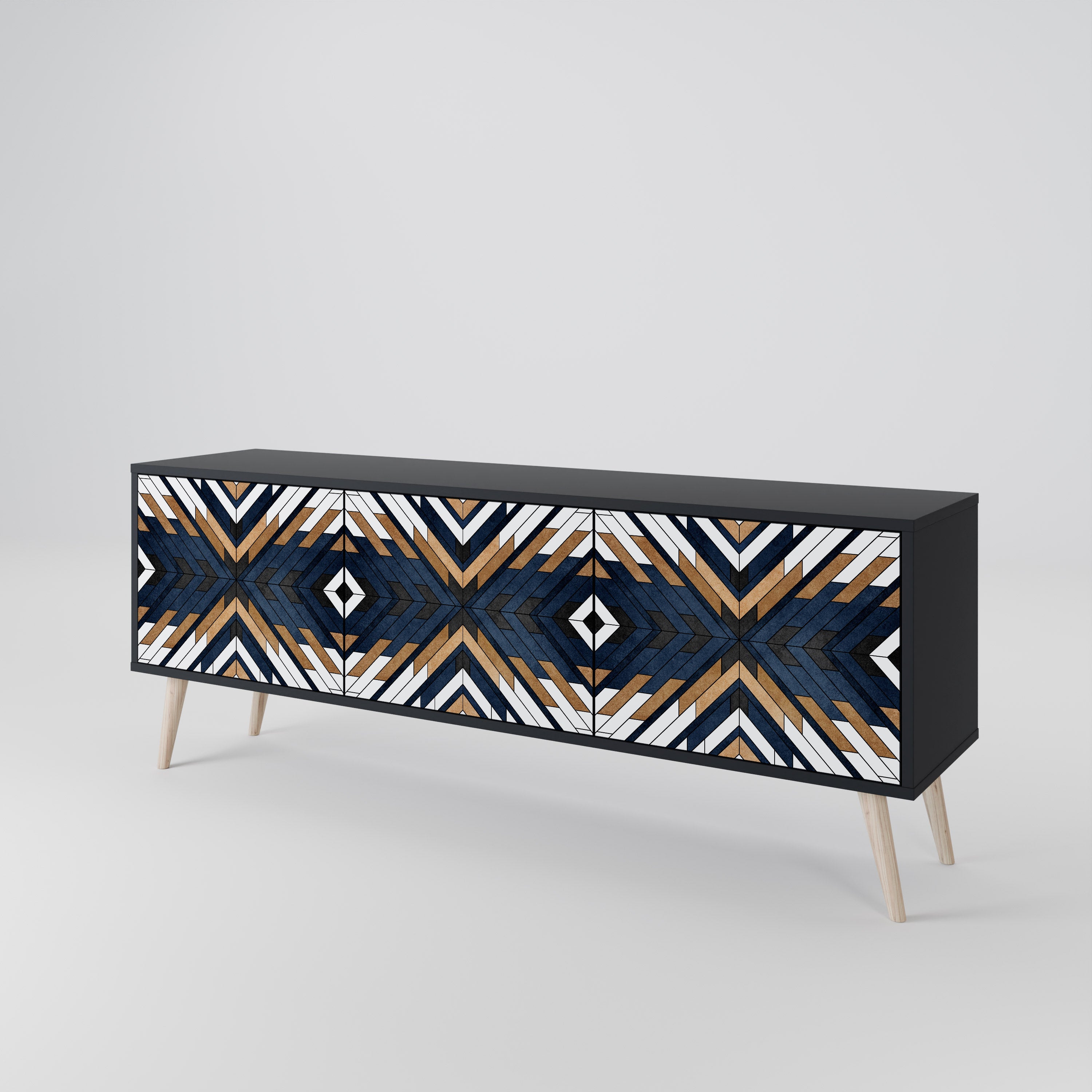 ARTFUL GEOMETRY 3-dörrars TV-bänk i svart finish