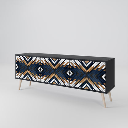 ARTFUL GEOMETRY 3-Door TV Stand in Black Finish