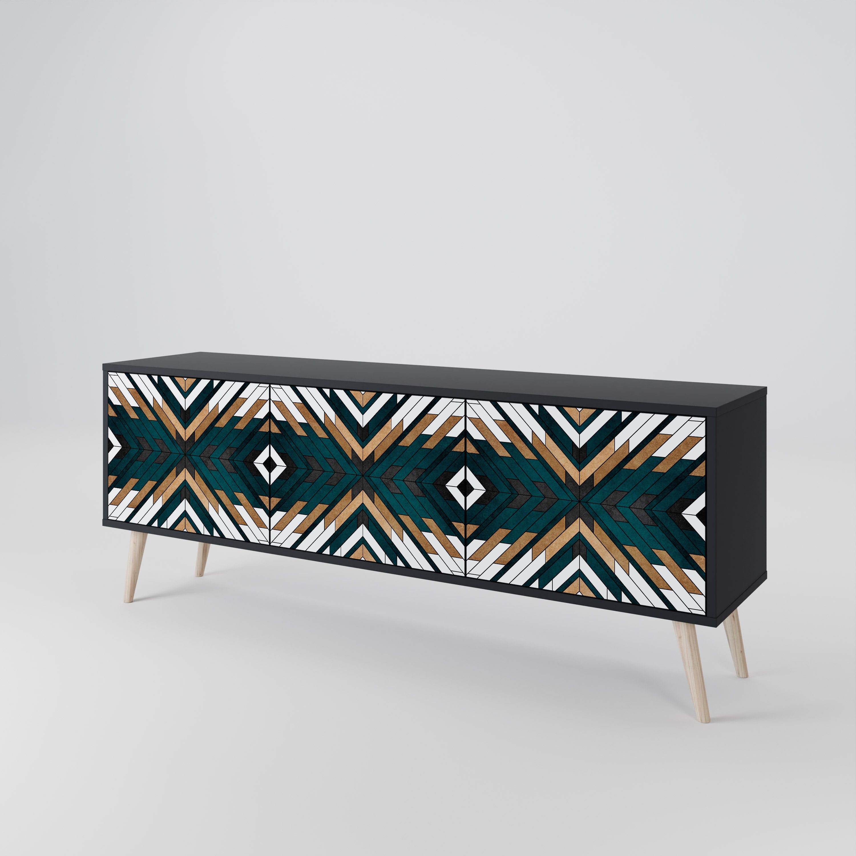 ARTISTIC GEOMETRY 3-dörrars TV-bänk i svart finish