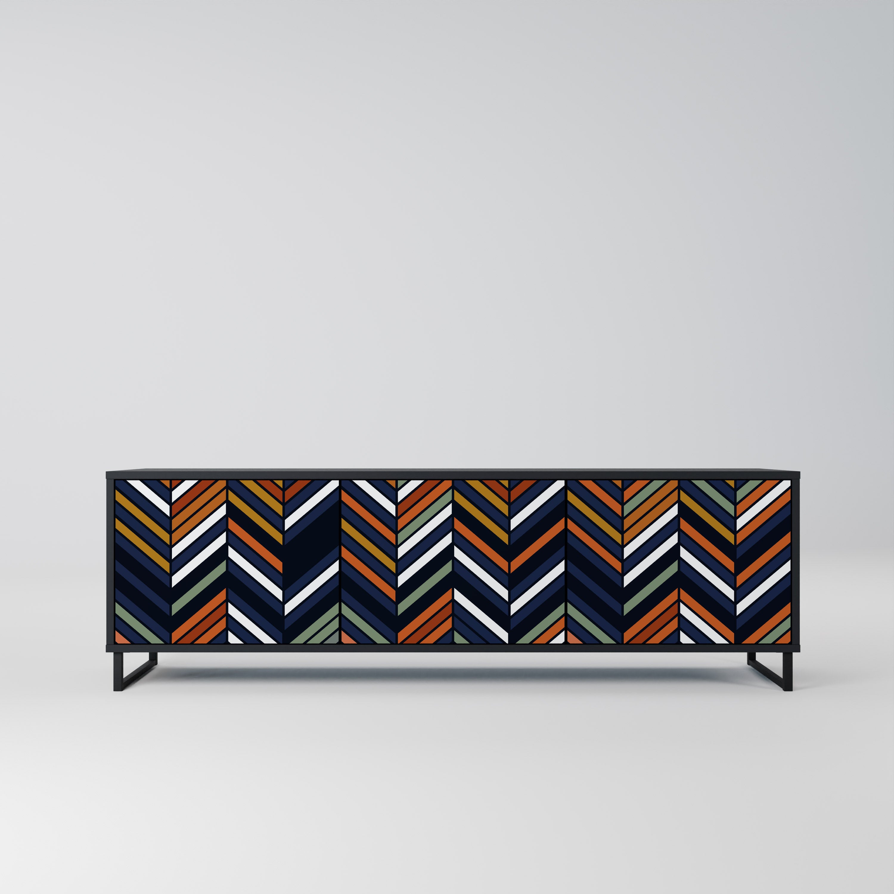 VIBRANT PATCHWORK 3-dörrars TV-bänk i svart finish