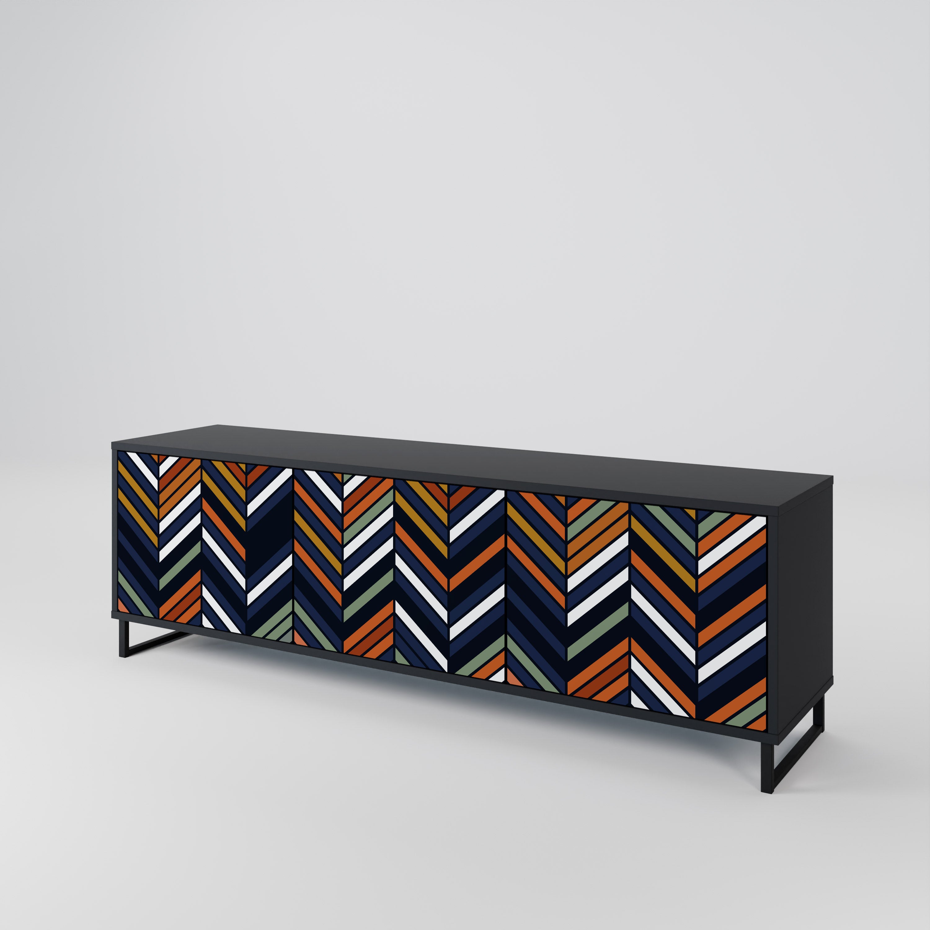 VIBRANT PATCHWORK 3-dörrars TV-bänk i svart finish